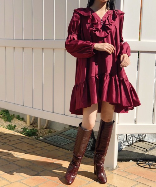 Banner Barrett（バナーバレット）の「【Lili Lurex】フリルカラーボリュームワンピース（ワンピース・レディース・オフホワイト/ボルドー・38）」の3枚目の写真