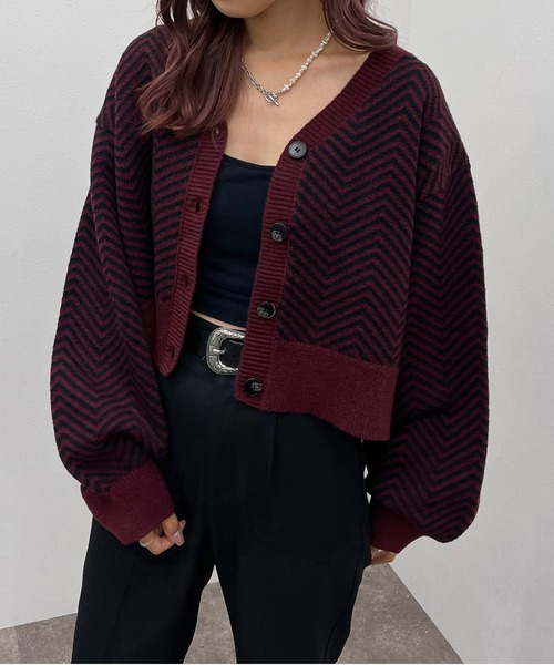 apres jour mignon(アプレジュールミニョン)の「ヘリンボーン柄カーディガン【ZOZOTOWN限定アイテム】(カーディガン/ボレロ・レディース・アイボリー/グリーン/ボルドー・フリー/X-LARGE)」の3枚目の写真