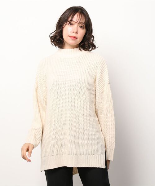 Bling Leads（ブリングリーズ）の「【Bling leads】畔編み　モックネックチュニック（チュニック・レディース・アイボリー/ブラック/ダークブラウン/グレイッシュベージュ/パープル・FREE）」の8枚目の写真