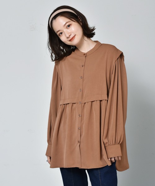 RETRO GIRL(レトロガール)の「切替ギャザーチュニックBL(シャツ/ブラウス・レディース・ブラウン/オフホワイト/ブラック・FREE)」の3枚目の写真