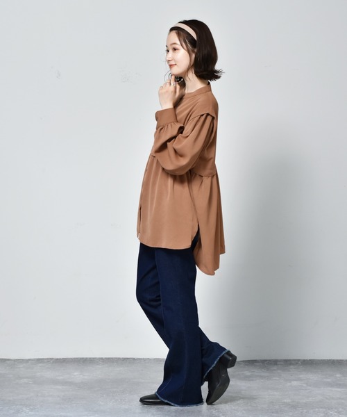 RETRO GIRL(レトロガール)の「切替ギャザーチュニックBL(シャツ/ブラウス・レディース・ブラウン/オフホワイト/ブラック・FREE)」の10枚目の写真