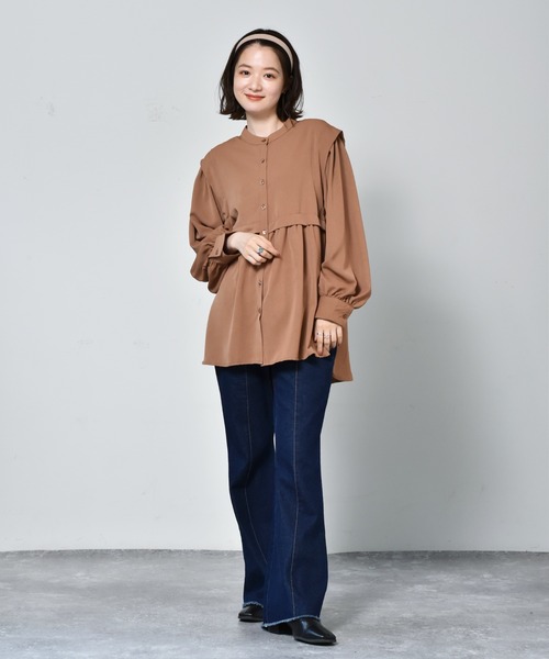 RETRO GIRL(レトロガール)の「切替ギャザーチュニックBL(シャツ/ブラウス・レディース・ブラウン/オフホワイト/ブラック・FREE)」の11枚目の写真