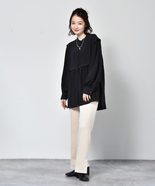 RETRO GIRL(レトロガール)の「切替ギャザーチュニックBL(シャツ/ブラウス・レディース・ブラウン/オフホワイト/ブラック・FREE)」の8枚目の写真