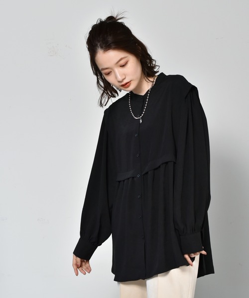 RETRO GIRL(レトロガール)の「切替ギャザーチュニックBL(シャツ/ブラウス・レディース・ブラウン/オフホワイト/ブラック・FREE)」の14枚目の写真