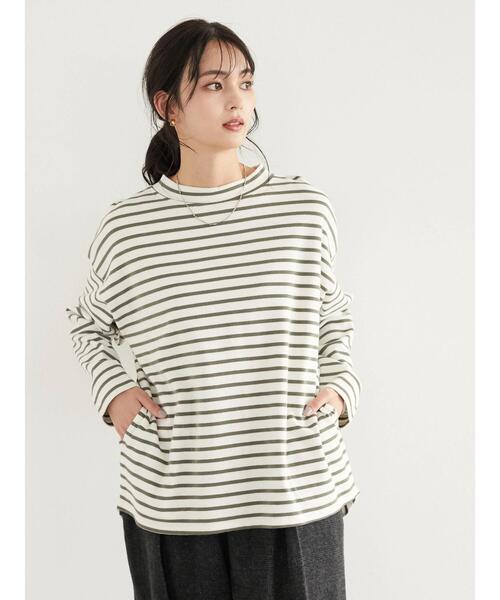 CRAFT STANDARD BOUTIQUE(クラフトスタンダードブティック)の「ポケット付きハイネックボーダーカットプルオーバー *(Tシャツ/カットソー・レディース・ベージュ/チャコールグレー/アイボリー/ピンク系その他2・FREE)」の5枚目の写真