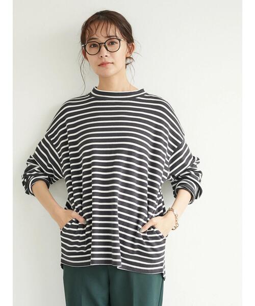 CRAFT STANDARD BOUTIQUE(クラフトスタンダードブティック)の「ポケット付きハイネックボーダーカットプルオーバー *(Tシャツ/カットソー・レディース・ベージュ/チャコールグレー/アイボリー/ピンク系その他2・FREE)」の6枚目の写真