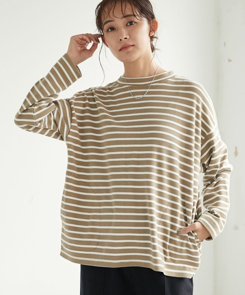 CRAFT STANDARD BOUTIQUE(クラフトスタンダードブティック)の「ポケット付きハイネックボーダーカットプルオーバー *(Tシャツ/カットソー・レディース・ベージュ/チャコールグレー/アイボリー/ピンク系その他2・FREE)」の4枚目の写真