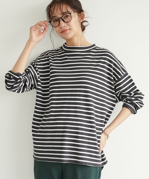 CRAFT STANDARD BOUTIQUE(クラフトスタンダードブティック)の「ポケット付きハイネックボーダーカットプルオーバー *(Tシャツ/カットソー・レディース・ベージュ/チャコールグレー/アイボリー/ピンク系その他2・FREE)」の3枚目の写真