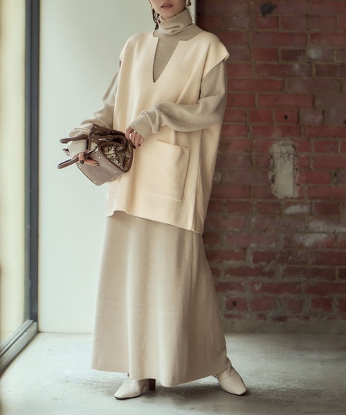 titivate（ティティベイト）の「ﾚｲﾔｰﾄﾞﾆｯﾄﾜﾝﾋﾟｰｽ（ワンピース・レディース・ベージュ/ベージュ系その他/ブラウン系その他・S/M）」の3枚目の写真