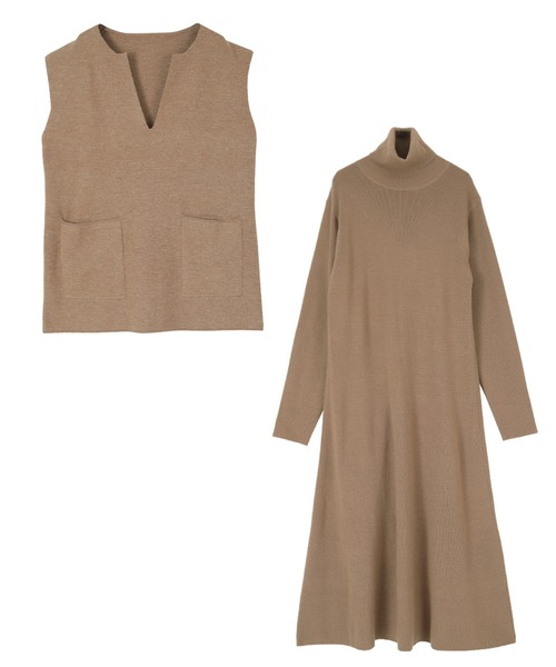 titivate（ティティベイト）の「ﾚｲﾔｰﾄﾞﾆｯﾄﾜﾝﾋﾟｰｽ（ワンピース・レディース・ベージュ/ベージュ系その他/ブラウン系その他・S/M）」の9枚目の写真