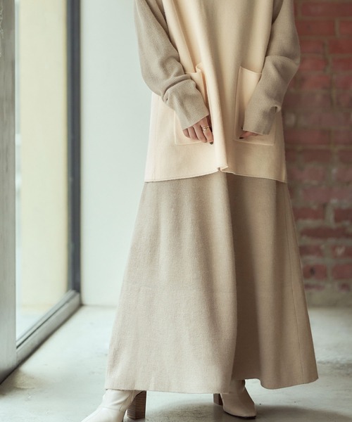 titivate（ティティベイト）の「ﾚｲﾔｰﾄﾞﾆｯﾄﾜﾝﾋﾟｰｽ（ワンピース・レディース・ベージュ/ベージュ系その他/ブラウン系その他・S/M）」の6枚目の写真