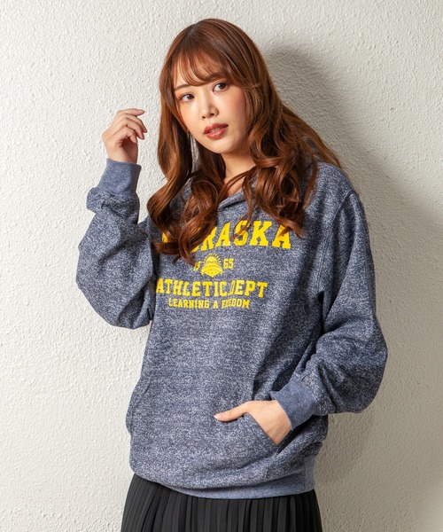 GGD（ジージーディー）の「レトロ プリント 裏起毛 パーカー（パーカー・レディース・グレー/ブラック/ブルー/グリーン・LL/L/M）」の4枚目の写真