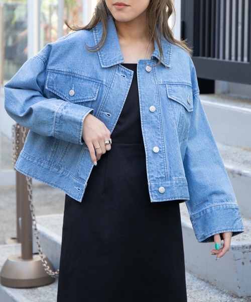 WEGO(ウィゴー)の「WEGO/カラーショートジャケット(デニムジャケット・レディース・ブラック/ライトインディゴブルー/ケリー・FREE)」の11枚目の写真