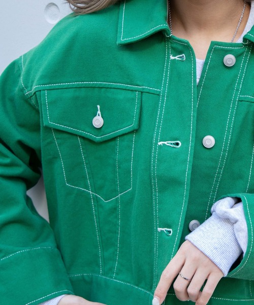 WEGO(ウィゴー)の「WEGO/カラーショートジャケット(デニムジャケット・レディース・ブラック/ライトインディゴブルー/ケリー・FREE)」の16枚目の写真