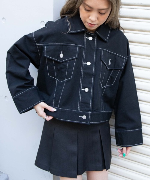 WEGO(ウィゴー)の「WEGO/カラーショートジャケット(デニムジャケット・レディース・ブラック/ライトインディゴブルー/ケリー・FREE)」の7枚目の写真