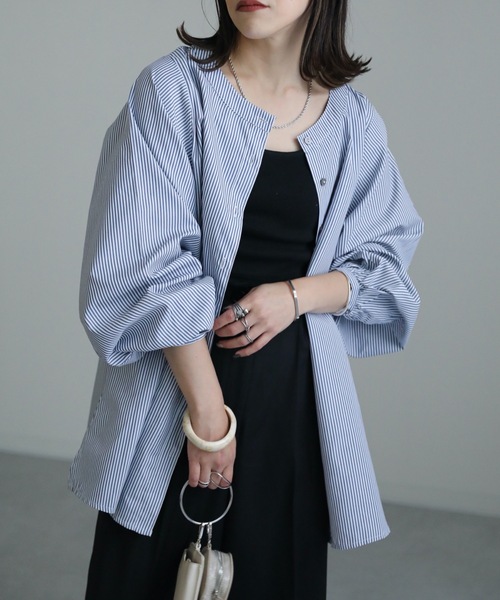 ap retro(アプレトロ)の「【apretro】ボリュームスリーブシャツブラウス 前後2WAY(シャツ/ブラウス・レディース・ホワイト/ブラック/ストライプ・FREE)」の3枚目の写真