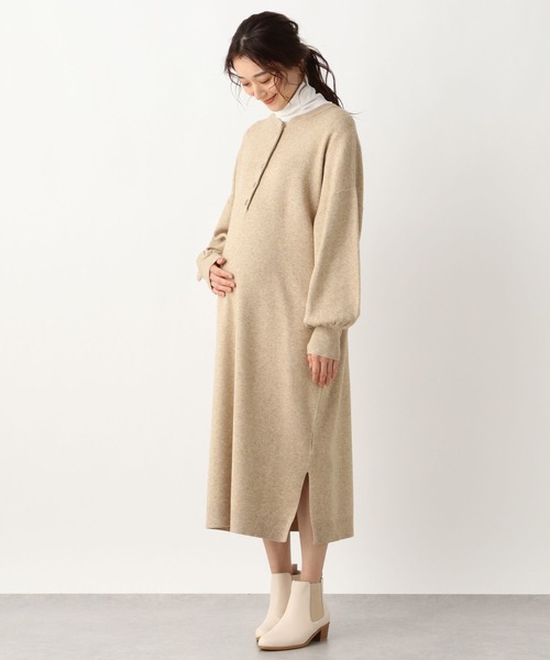 LEPSIM（レプシィム）の「マタニティ／12ゲージWAYヘンリーワンピース（マタニティウェア/グッズ・レディース・ベージュ/ブラウン/ブルー・FREE）」の4枚目の写真