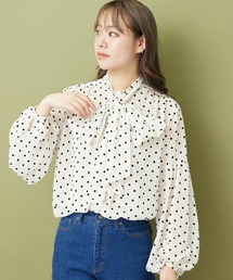MADEMOISELLE ROPE' | フロッキードットギャザーボウタイブラウス(シャツ/ブラウス)