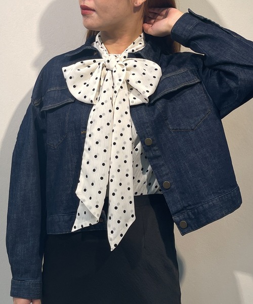 MADEMOISELLE ROPE'(マドモアゼル ロペ)の「フロッキードットギャザーボウタイブラウス(シャツ/ブラウス・レディース・オフホワイト・38)」の3枚目の写真