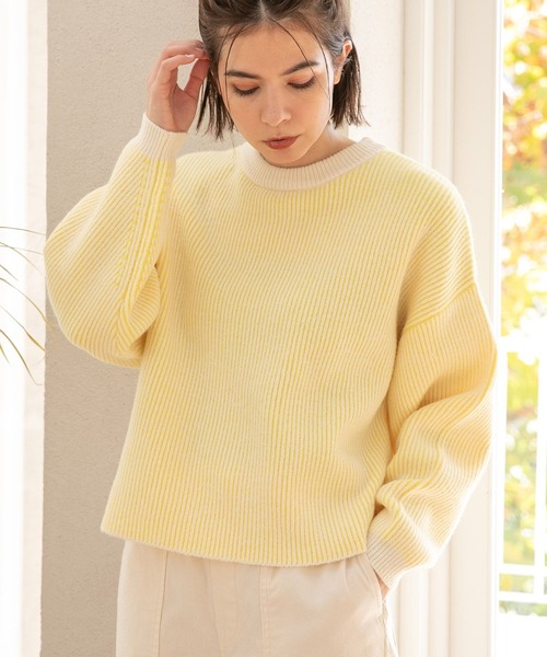 niko and（ニコアンド）の「洗える配色片畦編みニットプルオーバー