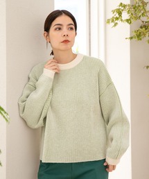 洗える配色片畦編みニットプルオーバー