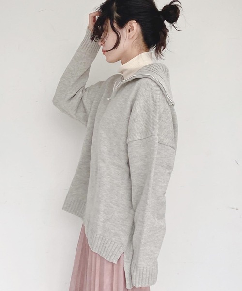 AS KNOW AS plus（アズノゥアズプラス）の「●ゆるりハーフジップ ニットプルオーバー（ニット/セーター・レディース・ホワイト×ブラック/杢グレー/ダークグリーン/オレンジ・FREE）」の3枚目の写真