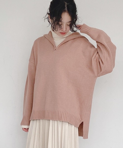 AS KNOW AS plus（アズノゥアズプラス）の「●ゆるりハーフジップ ニットプルオーバー（ニット/セーター・レディース・ホワイト×ブラック/杢グレー/ダークグリーン/オレンジ・FREE）」の4枚目の写真