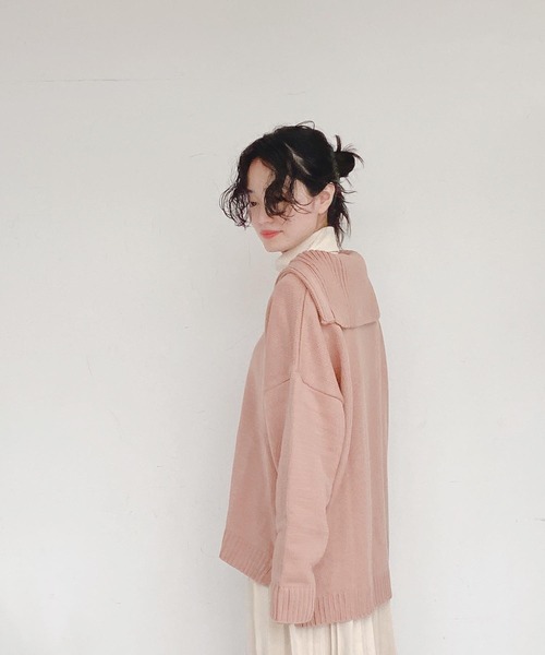 AS KNOW AS plus（アズノゥアズプラス）の「●ゆるりハーフジップ ニットプルオーバー（ニット/セーター・レディース・ホワイト×ブラック/杢グレー/ダークグリーン/オレンジ・FREE）」の5枚目の写真