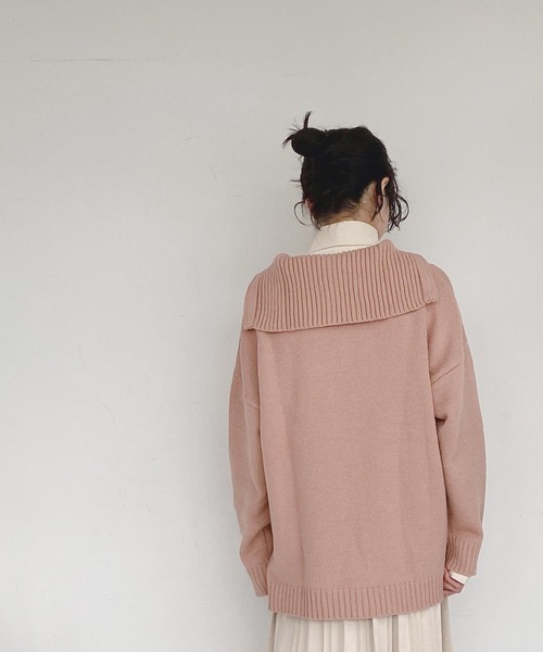 AS KNOW AS plus（アズノゥアズプラス）の「●ゆるりハーフジップ ニットプルオーバー（ニット/セーター・レディース・ホワイト×ブラック/杢グレー/ダークグリーン/オレンジ・FREE）」の6枚目の写真