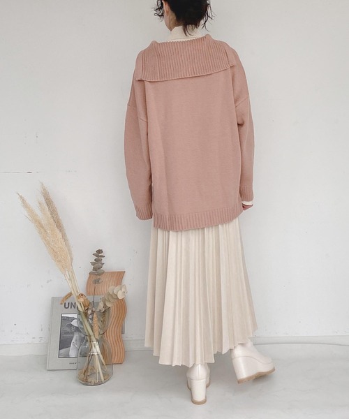 AS KNOW AS plus（アズノゥアズプラス）の「●ゆるりハーフジップ ニットプルオーバー（ニット/セーター・レディース・ホワイト×ブラック/杢グレー/ダークグリーン/オレンジ・FREE）」の9枚目の写真