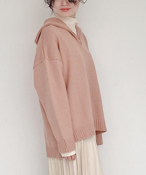 AS KNOW AS plus（アズノゥアズプラス）の「●ゆるりハーフジップ ニットプルオーバー（ニット/セーター・レディース・ホワイト×ブラック/杢グレー/ダークグリーン/オレンジ・FREE）」の10枚目の写真