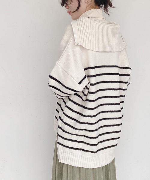 AS KNOW AS plus（アズノゥアズプラス）の「●ゆるりハーフジップ ニットプルオーバー（ニット/セーター・レディース・ホワイト×ブラック/杢グレー/ダークグリーン/オレンジ・FREE）」の20枚目の写真