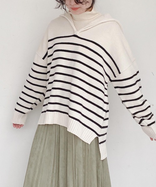 AS KNOW AS plus（アズノゥアズプラス）の「●ゆるりハーフジップ ニットプルオーバー（ニット/セーター・レディース・ホワイト×ブラック/杢グレー/ダークグリーン/オレンジ・FREE）」の21枚目の写真