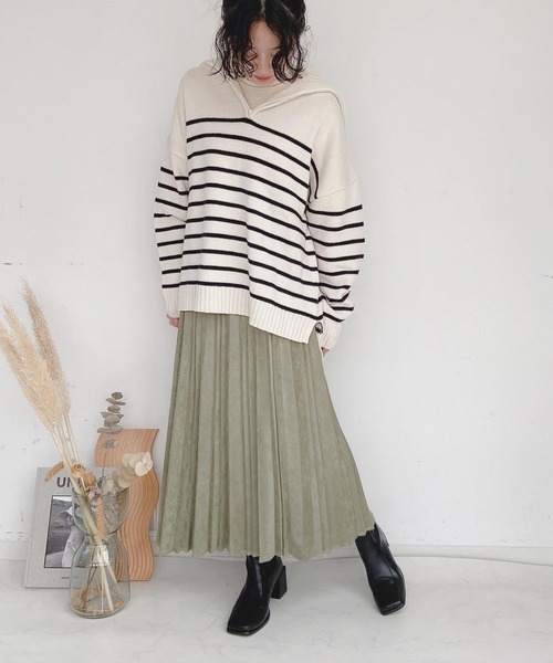 AS KNOW AS plus（アズノゥアズプラス）の「●ゆるりハーフジップ ニットプルオーバー（ニット/セーター・レディース・ホワイト×ブラック/杢グレー/ダークグリーン/オレンジ・FREE）」の22枚目の写真