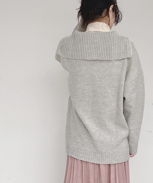 AS KNOW AS plus（アズノゥアズプラス）の「●ゆるりハーフジップ ニットプルオーバー（ニット/セーター・レディース・ホワイト×ブラック/杢グレー/ダークグリーン/オレンジ・FREE）」の13枚目の写真