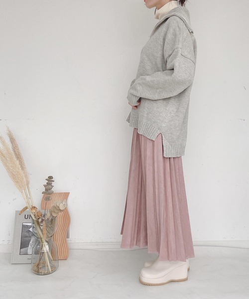 AS KNOW AS plus（アズノゥアズプラス）の「●ゆるりハーフジップ ニットプルオーバー（ニット/セーター・レディース・ホワイト×ブラック/杢グレー/ダークグリーン/オレンジ・FREE）」の14枚目の写真