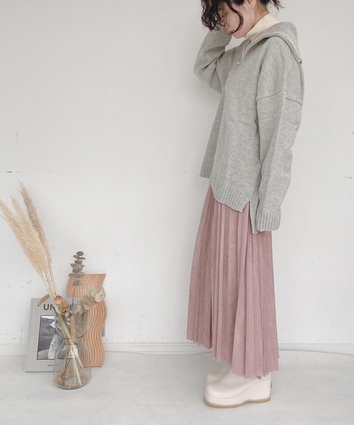 AS KNOW AS plus（アズノゥアズプラス）の「●ゆるりハーフジップ ニットプルオーバー（ニット/セーター・レディース・ホワイト×ブラック/杢グレー/ダークグリーン/オレンジ・FREE）」の15枚目の写真