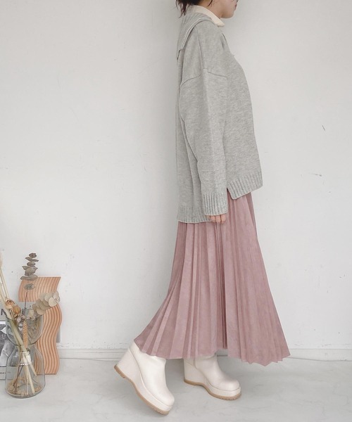 AS KNOW AS plus（アズノゥアズプラス）の「●ゆるりハーフジップ ニットプルオーバー（ニット/セーター・レディース・ホワイト×ブラック/杢グレー/ダークグリーン/オレンジ・FREE）」の16枚目の写真