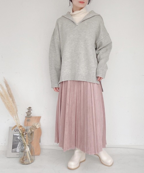 AS KNOW AS plus（アズノゥアズプラス）の「●ゆるりハーフジップ ニットプルオーバー（ニット/セーター・レディース・ホワイト×ブラック/杢グレー/ダークグリーン/オレンジ・FREE）」の17枚目の写真