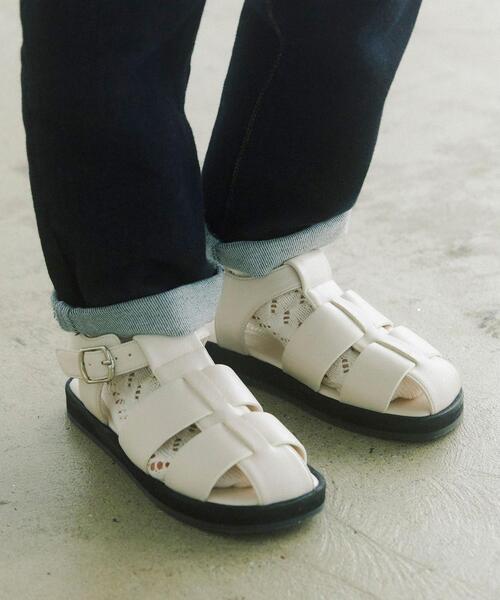 green label relaxing（グリーンレーベルリラクシング）の「◆GLR グルカ サンダル 17-23cm（サンダル・キッズ・オフホワイト/ブラック・23cm/21cm/20cm/18cm/22cm/17cm/19cm）」の4枚目の写真