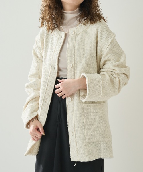 mystic（ミスティック）の「ツィードジレジャケット（テーラードジャケット・レディース・オフホワイト/その他・FREE）」の4枚目の写真
