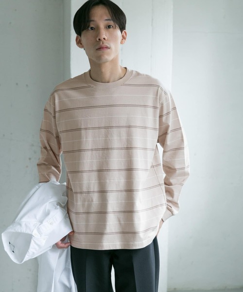 URBAN RESEARCH DOORS（アーバンリサーチドアーズ）の「MVS天竺ボーダーロングスリーブTシャツ（Tシャツ/カットソー・メンズ・ホワイト系その他/オレンジ・38/40）」の2枚目の写真