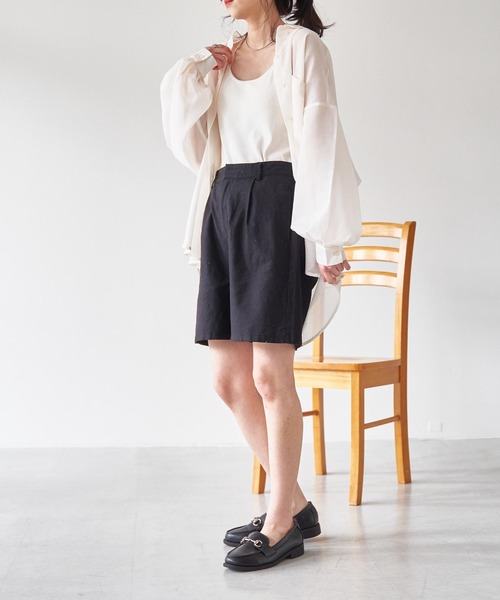 WEGO(ウィゴー)の「WEGO/リネンブレンドハーフパンツ(その他パンツ・レディース・ナチュラル/ブラック・FREE)」の4枚目の写真