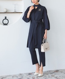 RUIRUE BOUTIQUE（ルイルエブティック）の「【洗える】ロングジレジャケット＆パンツ3点セットアップフォーマルスーツ ノーカラー カラーレス テーパードパンツ ブラウス ベスト セレモニー ストレッチ 大きいサイズ（スーツセット）」