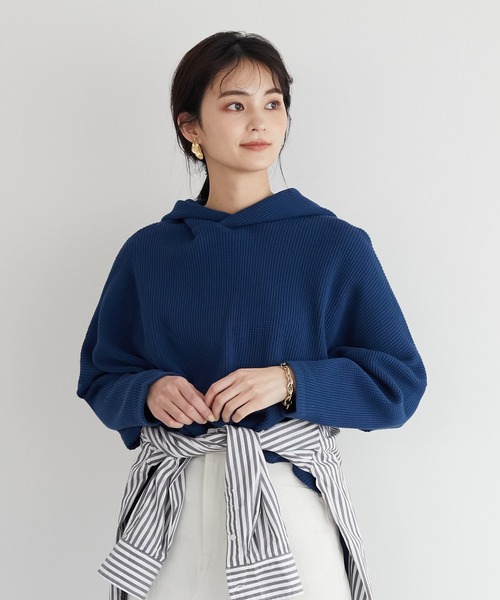 CRAFT STANDARD BOUTIQUE（クラフトスタンダードブティック）の「ワッフルポンチョ風パーカー　＊（パーカー・レディース・ブルー/オフホワイト/ブラック/ベージュ・FREE）」の4枚目の写真