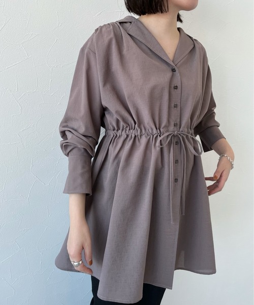 A part by（アパートバイ）の「カイキンドロストシャツ_長袖　272068（シャツ/ブラウス・レディース・ブラウン/ライトベージュ/ダークネイビー/マスタード・FREE）」の2枚目の写真