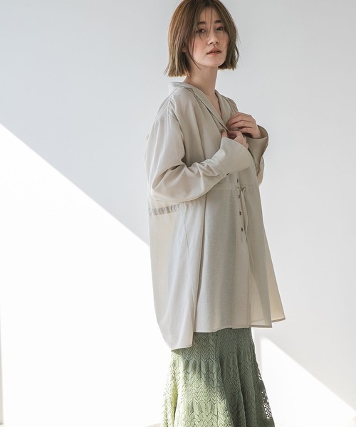 A part by（アパートバイ）の「カイキンドロストシャツ_長袖　272068（シャツ/ブラウス・レディース・ブラウン/ライトベージュ/ダークネイビー/マスタード・FREE）」の7枚目の写真