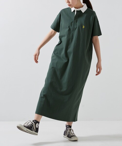 U.S. POLO ASSN.（ユーエスポロアッスン）の「【U.S. POLO ASSN./ユーエスポロアッスン】 別注ラガーシャツワンピース（ワンピース・レディース・ホワイト/ブラック/ダークグリーン/ネイビー/サックスブルー/ロイヤルブルー・ﾌﾘ-）」の20枚目の写真