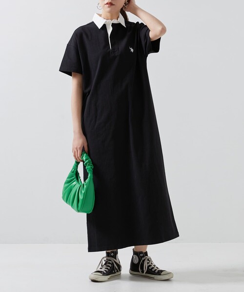 U.S. POLO ASSN.（ユーエスポロアッスン）の「【U.S. POLO ASSN./ユーエスポロアッスン】 別注ラガーシャツワンピース（ワンピース・レディース・ホワイト/ブラック/ダークグリーン/ネイビー/サックスブルー/ロイヤルブルー・ﾌﾘ-）」の9枚目の写真