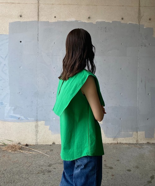 y/m by RIKA(イムバイリカ)の「ブロードケープノースリーブラウス(シャツ/ブラウス・レディース・グリーン/ブラック/オフホワイト・FREE)」の13枚目の写真